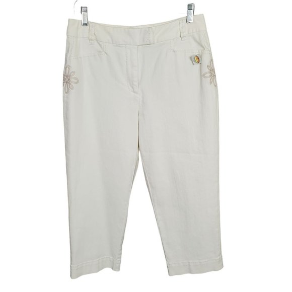 Talbots Pants - Talbots NWT Size 8P 8 Petite Pants Cotton Denim Floral Embroidered NWT Stretch